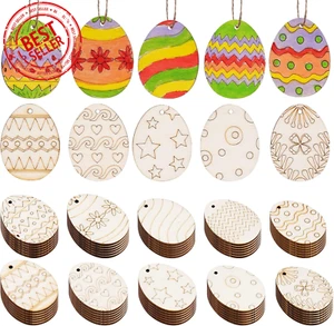 200 Pieces Easter Egg Wooden Cutout Unfinished Wood Easter Egg Ornaments Egg Woo - Picture 1 of 12