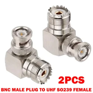 2x BNC Male to UHF Female SO239 Right Angle 90 Degree RF Connectors Adapters NEW - Picture 1 of 11