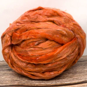 Silk Sari Fibre (Dyed Soft Orange) 100g Roving Sliver Spinning Felting - Picture 1 of 2