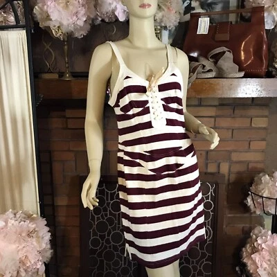 MINIVESTIDO MUJER RETRO A RAYAS ISABEL MARANT BORGOÑA Y CREMA ALGODÓN TEJIDO TALLA 2 Foto 1 de 4