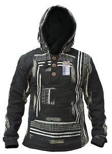 Algodón Forro Polar Baja Sudadera con Capucha Lado Tajos Invierno Hippie Bohemio - Imagen 1 de 4