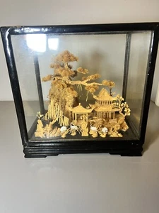 Chinese Cork Wood Carved Garden Cranes Pavilions Figurine Home Office Art Decor - Picture 1 of 7