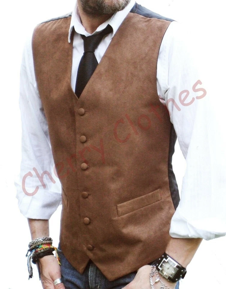 Mens Faux Suede Tan Brown Waistcoat Vest Gilet-  All Sizes  S M L Xl Xxl 3xl 4xl - Image 1 of 4