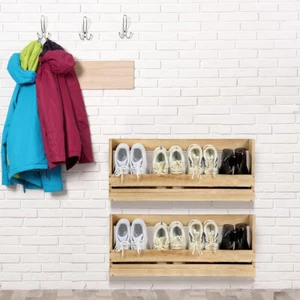 2Pcs Wooden Wall Mounted Shoe Rack Floating Stand Organiser Shelf Unit Entryway - Picture 1 of 16