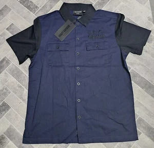 Harley Davidson Men’s Staple Colorblock Peacoat Navy Button Up Mechanic MEDIUM - Picture 1 of 7