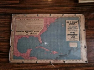 Antique 1940's Florida National Bank W. Palm Hurricane Tracking Board W/Original - Picture 1 of 11