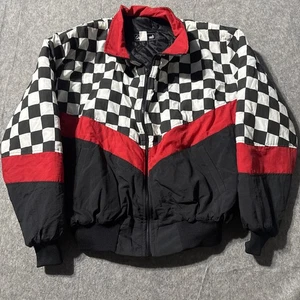 Vintage Checkered Jacket Mens XL Racing Full Zip Insulated Quilted Ska Winter  - Picture 1 of 9