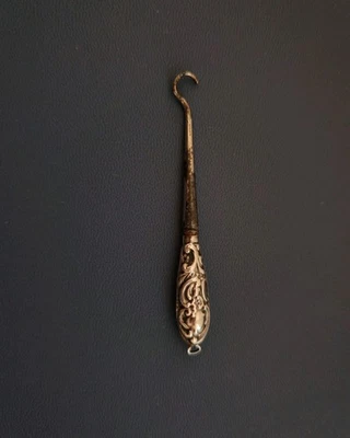 Antique Victorian/Edwardian Silver Plated Handled Button Hook w/Embossed Detail  - Image 1 of 4