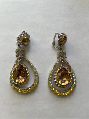 JOSE BARRERA CHOCOLATE WHITE GOLD PLATED EVENING CHANDELIER EARRINGS - Image 1 of 2