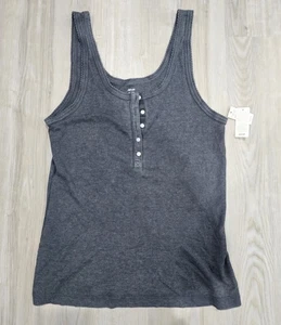 Aerie Henley Tanktop grau Rippstrick Knopfleiste gewellter Saum Größe XL neu mit Etikett - Bild 1 von 5
