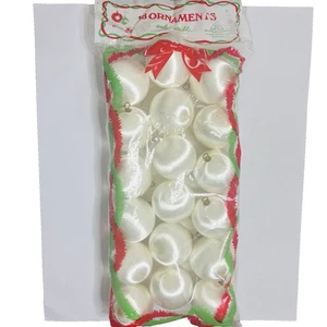 Vintage Pyramid Christmas Ornaments 18 White Satin-Sheen Balls Made in USA - Picture 1 of 3