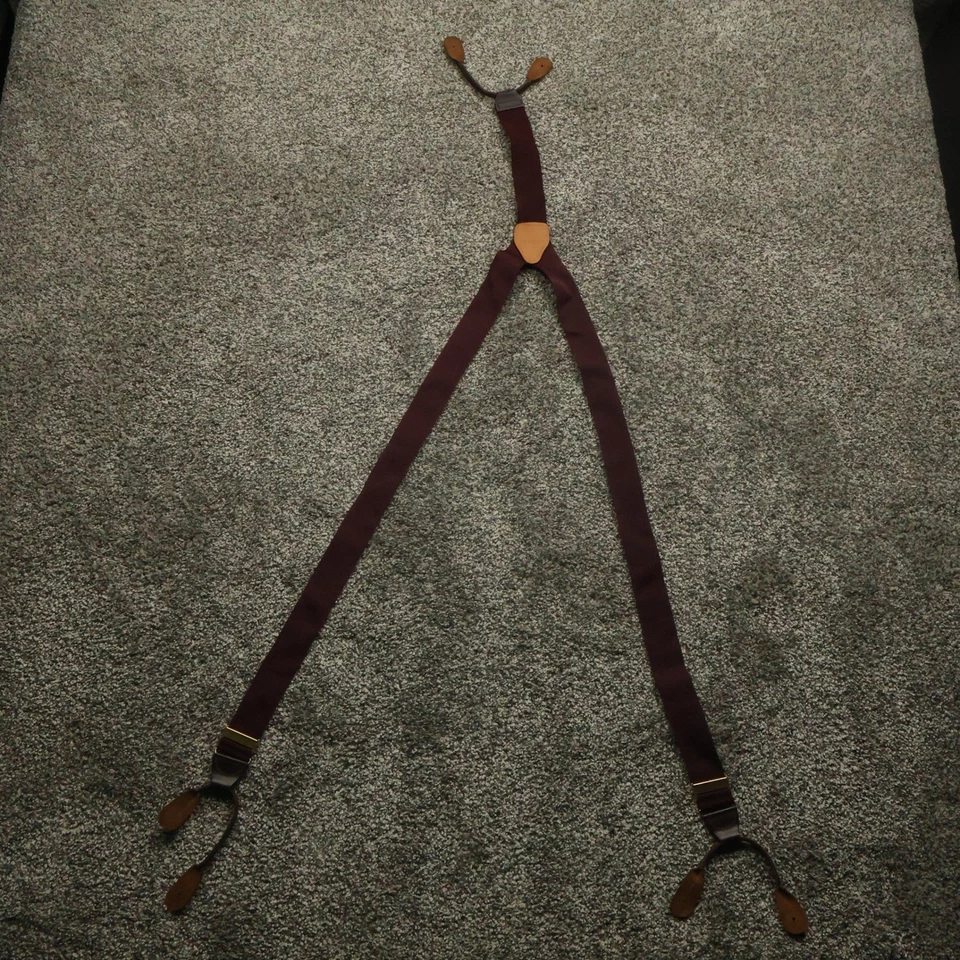 Tirantes Brooks Brothers para hombre de cuero borgoña con botones cierres dorados Inglaterra Foto 1 de 4