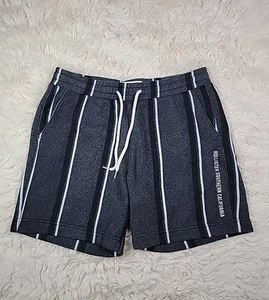 Hollister Men's Size M Fleece Jogger Sweat Shorts Gray Striped Pockets Pull On E - Picture 1 of 7