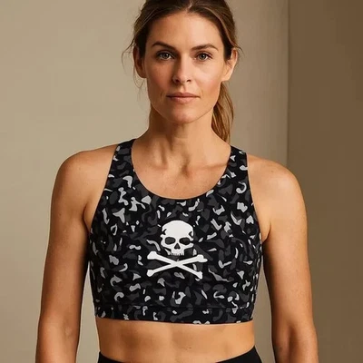Nuevo con etiquetas Sujetador deportivo SoulCycle Move Forward XXL 2X negro gris calavera camuflaje estampado regalo Foto 1 de 4
