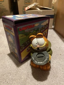 Vintage Garfield Brother Can You Spare A Dime Hobo Vinyl Piggy Bank With Box - Picture 1 of 9