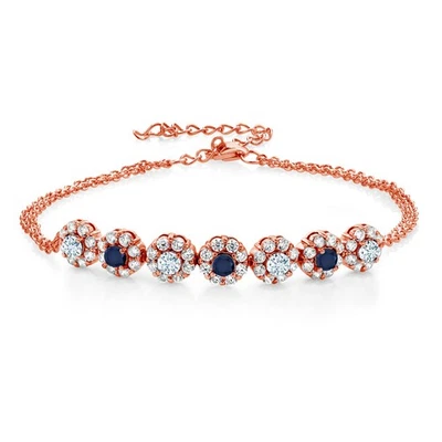 Brazalete de tenis para mujer enchapado en oro rosa de 18 quilates aguamarina y zafiro Foto 1 de 4