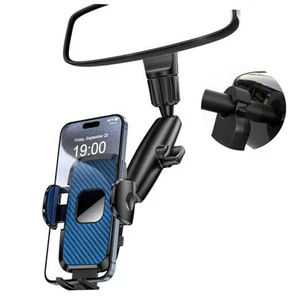 Support Téléphone Rétroviseur, Support Téléphone Voiture Rotatif 360° Bleu - Photo 1/7