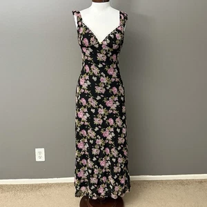 Liberty Love Maxikleid schwarz rosa Blumen Gr. L Landhaus Kern Garten Mädchen Boho Y2K - Bild 1 von 7