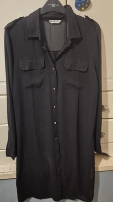 Brave Soul Black Shear Long Length Shirt, with Gold Buttons, Size L - Image 1 of 4