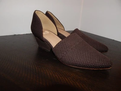 Eileen Fisher Hallo 针织 D'Orsay 泵跟 7 码鞋 杏仁鞋头 一脚蹬 棕色 — 第 1/4 张图片