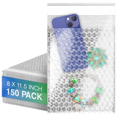 150-Pack 8x11.5" Clear Bubble Out Bags, Self-Seal Waterproof Pouches - Image 1 of 4