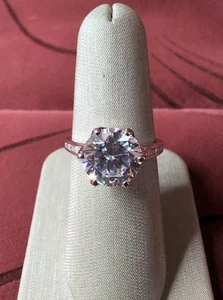 Stunning Stauer Sterling Silver 925 CZ Round Solitaire w/ Accents Ring Size 8 - Picture 1 of 10