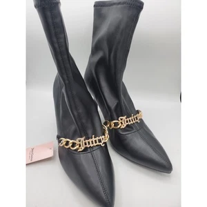 Juicy Couture Womens Black Tommi Booties Gold Chain Blinged Logo Boots Sz 8.5 - Picture 1 of 6