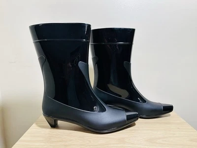 Jeffrey Campbell Drench Tacón Puntera Impermeable Botas de Lluvia Negro Nuevo Sin Caja Talla 7 Foto 1 de 4