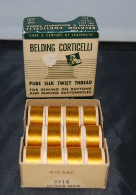 BELDING CORTICELLI SILK TWIST THREAD - ANTIQUE GOLD - 12 SPOOLS IN ORIGINAL BOX - Image 1 of 4