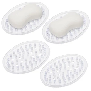 4 Pieces Plastic Soap Dish Clear Bar Holder Tray Self Draining Soap Saver wit... - Picture 1 of 7