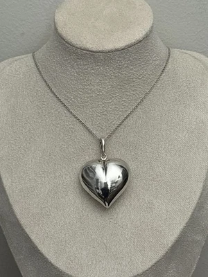Vintage RL 925 Prata Esterlina enorme coração inchado pingente corrente colar 18” 12,8g - Imagem 1 de 4
