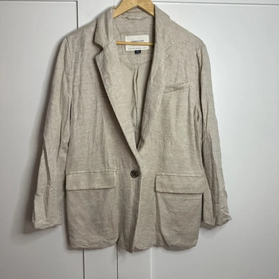 Blazer American Eagle Boyfriend pequeño crema tostado beige viscosa y lino oversize Foto 1 de 4