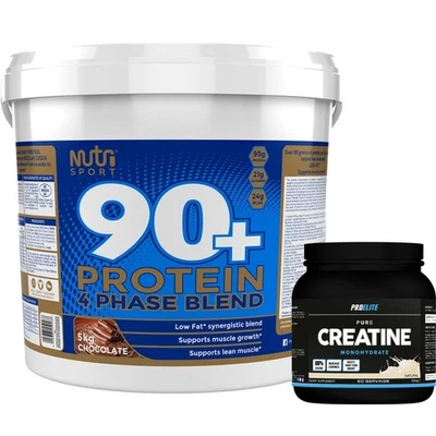 PROELITE NutriSport 90+ Protein 5KG Whey Powder Lean Muscle+FREE PRO ELITE Creatine 250g