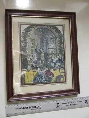 VINTAGE HAND-PAINTED VICTORIAN CHRISTMAS PARTY PRINT IN FRAME, GLAZED 29.5 x 24 - Image 1 of 4