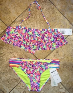 NWT Roxy Hawaiian Ocean Rainbow Floral Swimsuit 2 Piece 2pc Set Bikini Girl's - Picture 1 of 2