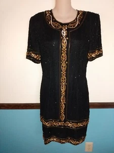 NWT Stenay By PATRA Womens Size 8 Black & Gold Beaded Silk Formal Cocktail Dress - Picture 1 of 18