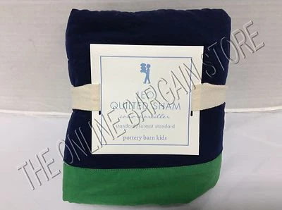 Almohada de cama acolchada Pottery Barn Kids Leo apliques a rayas estándar verde marino Foto 1 de 3