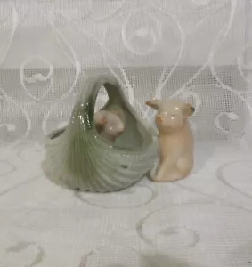 Antique German Pink Pig Fairing 2 Pigs With Basket - Picture 1 of 9