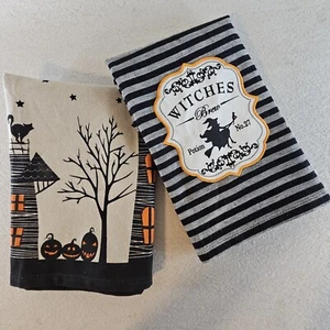 Halloween Geschirrtuch Set Küche Hexen Gebräu Spukhaus Fledermäuse Grusel Boo  - Bild 1 von 15