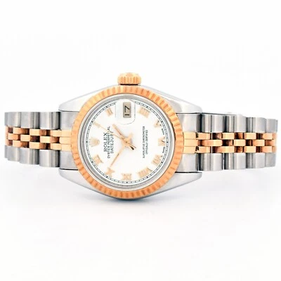 Reloj Pulsera Rolex DateJust 69173 18K Dos Tonos Original Laca Blanca Romano 26 Foto 1 de 4