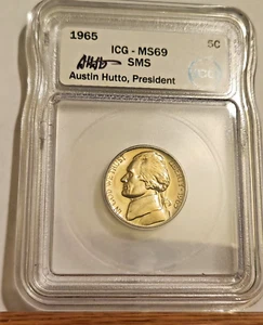 1965 SMS MS 69 Jefferson Nickel 5c ICG - New Hutto Signed White Label TOP POP! - Picture 1 of 4