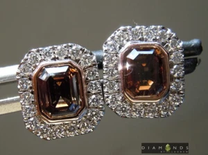 1.43cts Brown SI Emerald Cut Diamond Earrings R9197 Diamonds by Lauren - Picture 1 of 7