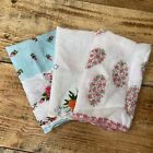 Lot of 3 Pretty Vintage Embroidered Edges Floral Fancy Handkerchief White Decor