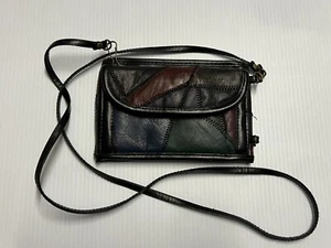 Vtg 80s Multicolor Patchwork Vegan Leather Crossbody Sling Purse Wallet Clutch - Picture 1 of 19