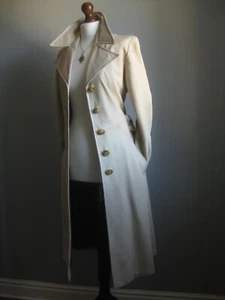 VINTAGE LONG LEATHER COAT 8 REAL soft smart elegant military fit flare belt long - Picture 1 of 13