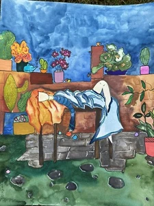 Alice Adventures in Wonderland Lewis Carrol Andrews Art Watercolor Painting - Picture 1 of 3