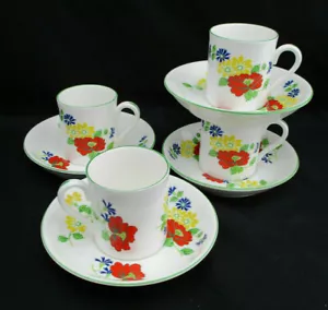 4 juegos de tazas y platillos Demitasse Crown Staffordshire JARDÍN INGLÉS naranja verde - Imagen 1 de 4