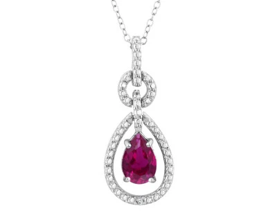 Lab-Created Ruby Pendant with Diamond Accent in Sterling Silver with Ch - Image 1 of 2