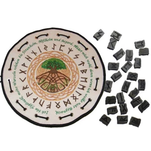 Runensteine aus echt Horn Lederbeutel Yggdrasil bestickt Lebensbaum Runenbeutel - Bild 1 von 5