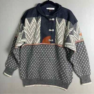 Sondre Norwegian Sweater Wool Ski Pullover gray birdseye fisherman shawl medium - Picture 1 of 10